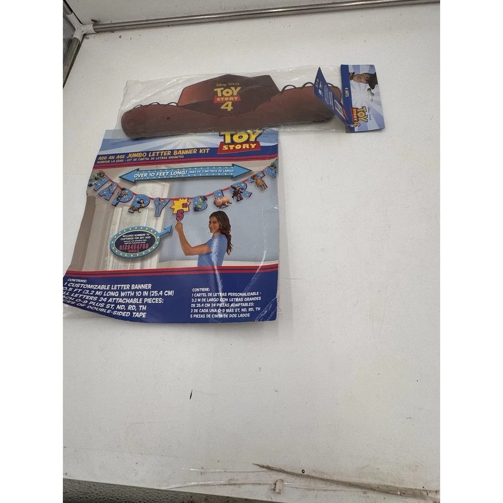 Toy Story 4 Birthday Banner Kit + 4 Woody Cowboy Hats New Party Bundle